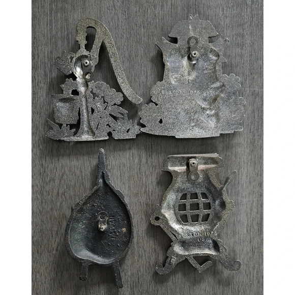 Vtg Primitive Wall Art SEXTON Cast Metal Milk Can Water Pump Wood Stove Lot Of 4 - Picture 8 of 8